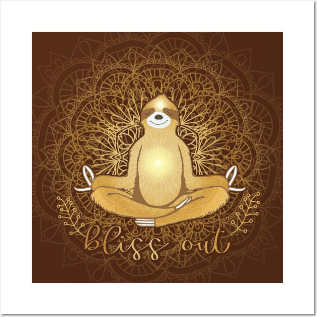 Sloth Meditating Bliss Out Wall Art by Jitterfly